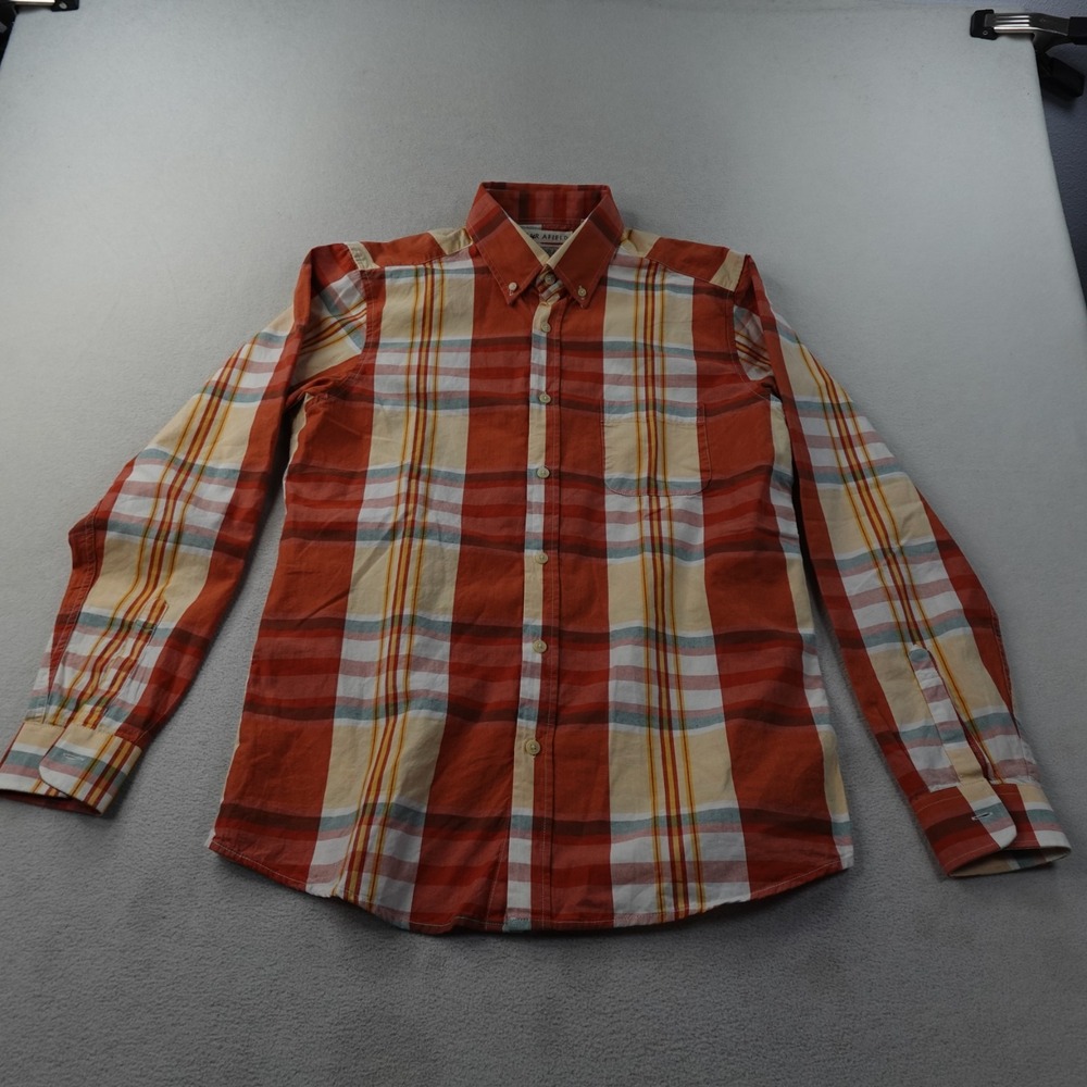 Far Afield Madras Shirting Co Shirt Mens Medium Orange Plaid Cotton Button Down